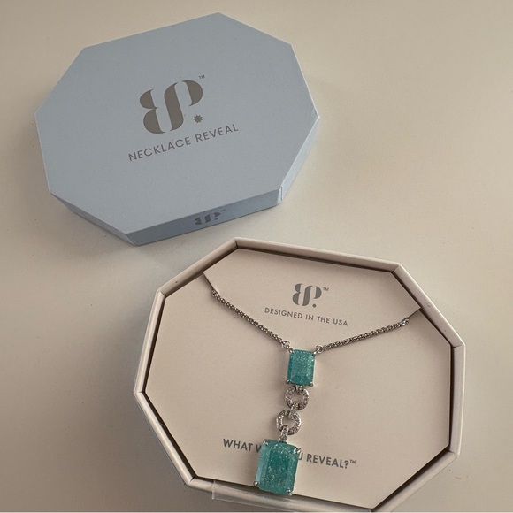 Bomb Party Say it Again Necklace NK89388 Blue Topaz Ice Crystal Rhodium Plating - Picture 4 of 8